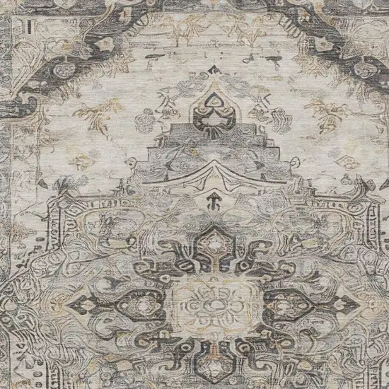 Silver And Gray Floral Medallion Washable Indoor Outdoor Area Rug Photo 4