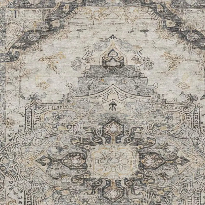 Silver And Gray Floral Medallion Washable Indoor Outdoor Area Rug Photo 4
