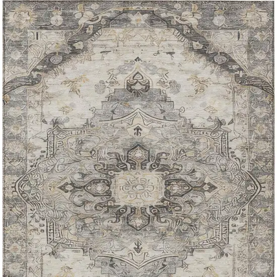 Silver And Gray Floral Medallion Washable Indoor Outdoor Area Rug Photo 7