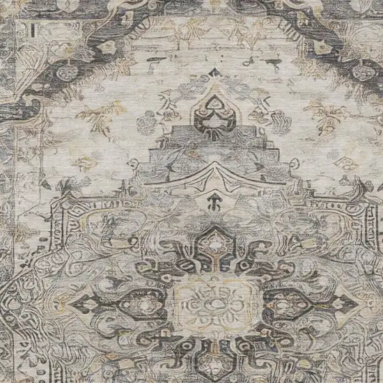 Silver And Gray Floral Medallion Washable Indoor Outdoor Area Rug Photo 1