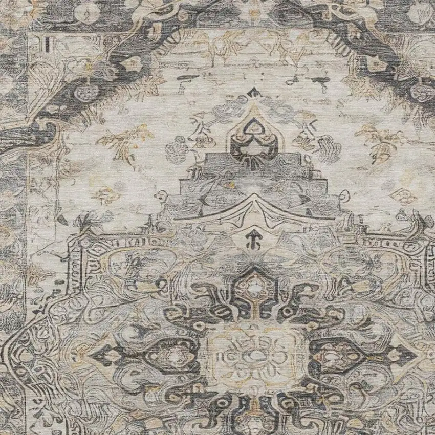 Silver And Gray Floral Medallion Washable Indoor Outdoor Area Rug Photo 5