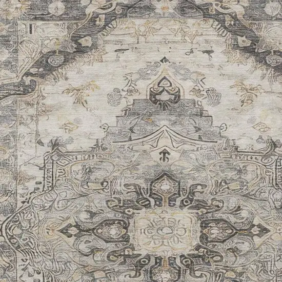 Silver And Gray Floral Medallion Washable Indoor Outdoor Area Rug Photo 5