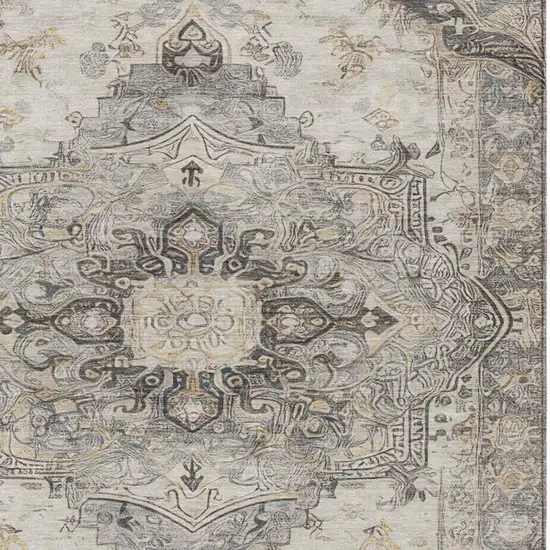 Silver And Gray Floral Medallion Washable Indoor Outdoor Area Rug Photo 6