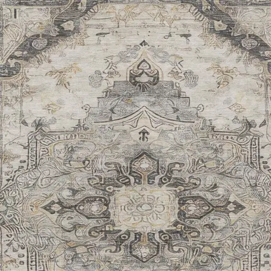 Silver And Gray Floral Medallion Washable Indoor Outdoor Area Rug Photo 9