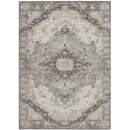 Silver And Gray Floral Medallion Washable Indoor Outdoor Area Rug Photo 2