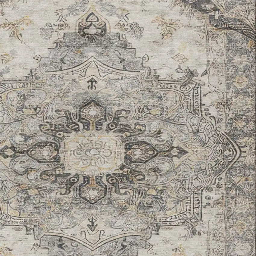 Silver And Gray Floral Medallion Washable Indoor Outdoor Area Rug Photo 4