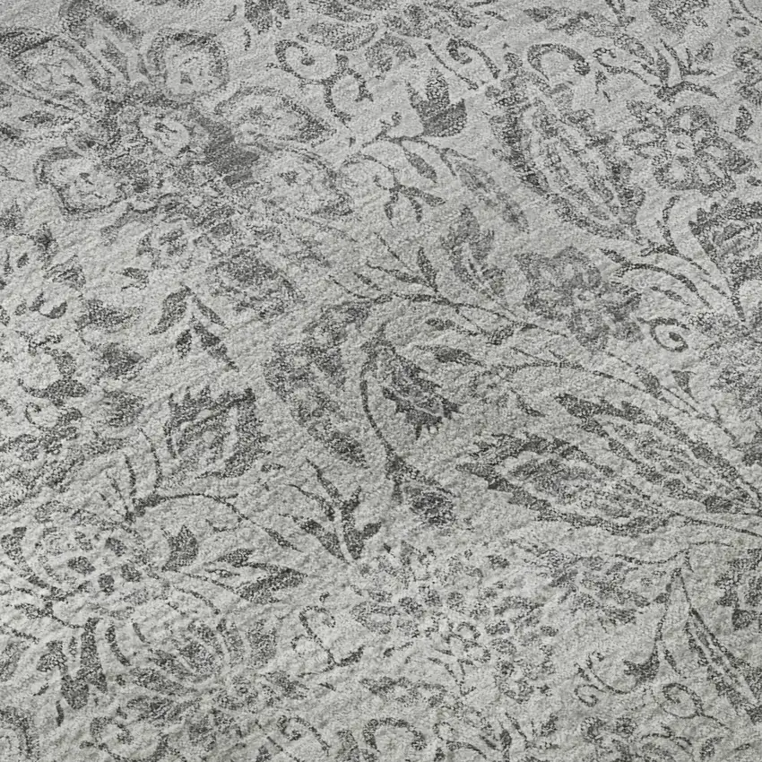 Silver And Gray Floral Washable Area Rug With UV Protection Photo 9