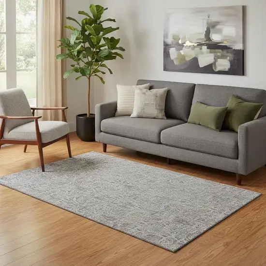 Silver And Gray Floral Washable Area Rug With UV Protection Photo 1