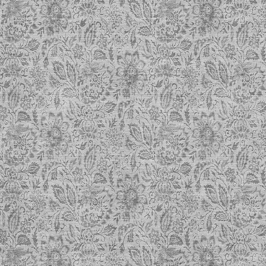 Silver And Gray Floral Washable Area Rug With UV Protection Photo 2