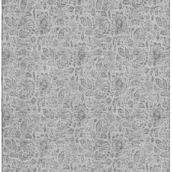 Silver And Gray Floral Washable Area Rug With UV Protection Photo 3
