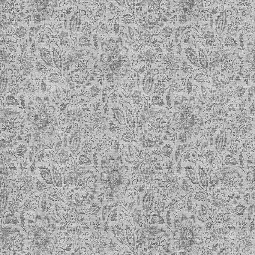 Silver And Gray Floral Washable Area Rug With UV Protection Photo 2