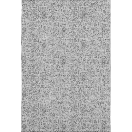 Silver And Gray Floral Washable Area Rug With UV Protection Photo 1
