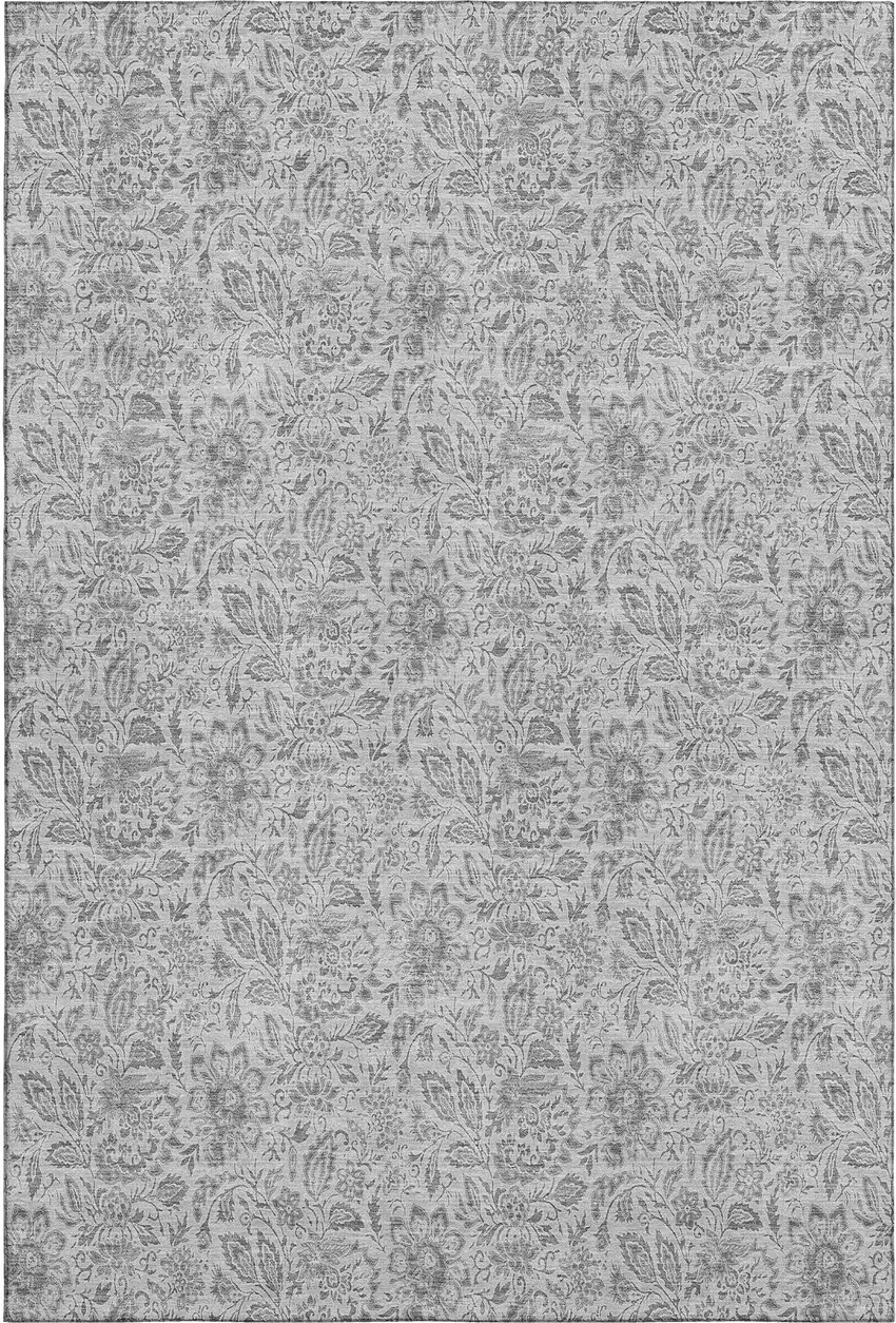 Silver And Gray Floral Washable Area Rug With UV Protection Photo 1