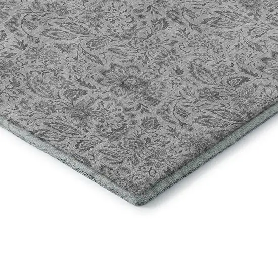 Silver And Gray Floral Washable Area Rug With UV Protection Photo 7