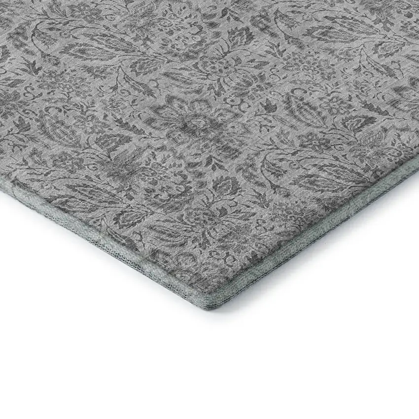 Silver And Gray Floral Washable Area Rug With UV Protection Photo 7