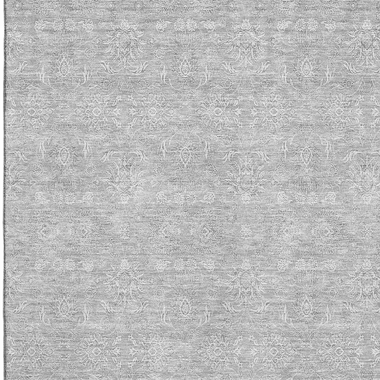Silver And Gray Floral Washable Area Rug With UV Protection Photo 3