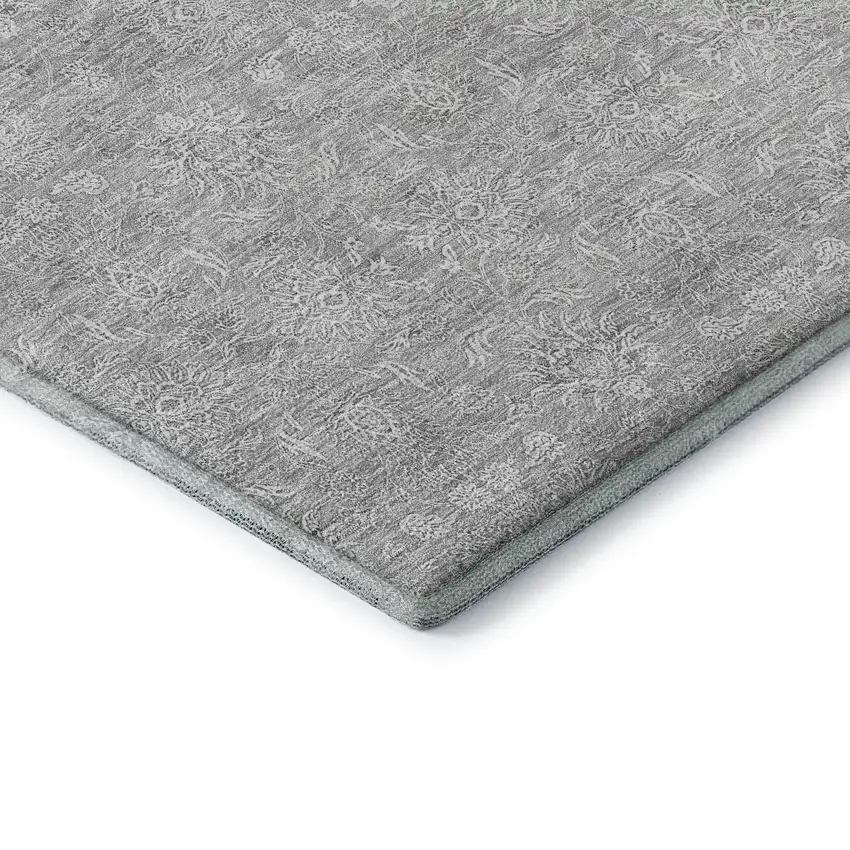 Silver And Gray Floral Washable Area Rug With UV Protection Photo 8