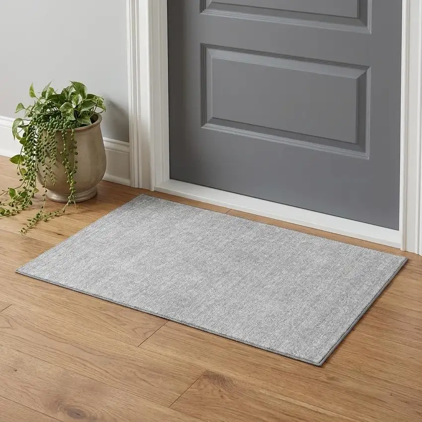 Silver And Gray Floral Washable Area Rug With UV Protection Photo 1