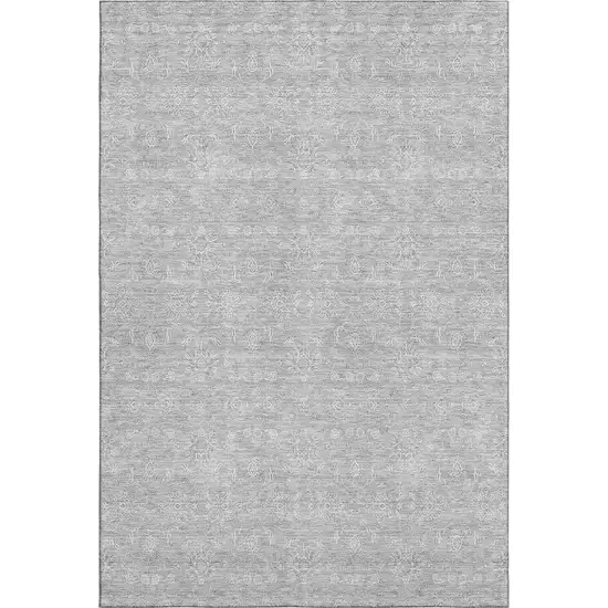 Silver And Gray Floral Washable Area Rug With UV Protection Photo 1