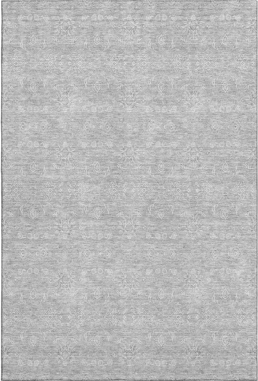 Silver And Gray Floral Washable Area Rug With UV Protection Photo 1
