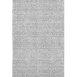 Photo of Silver And Gray Floral Washable Area Rug With UV Protection