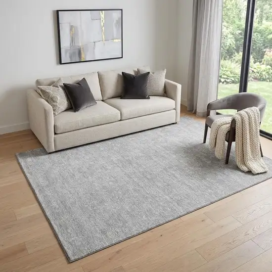Silver And Gray Floral Washable Area Rug With UV Protection Photo 1