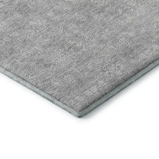 Silver And Gray Floral Washable Area Rug With UV Protection Photo 9