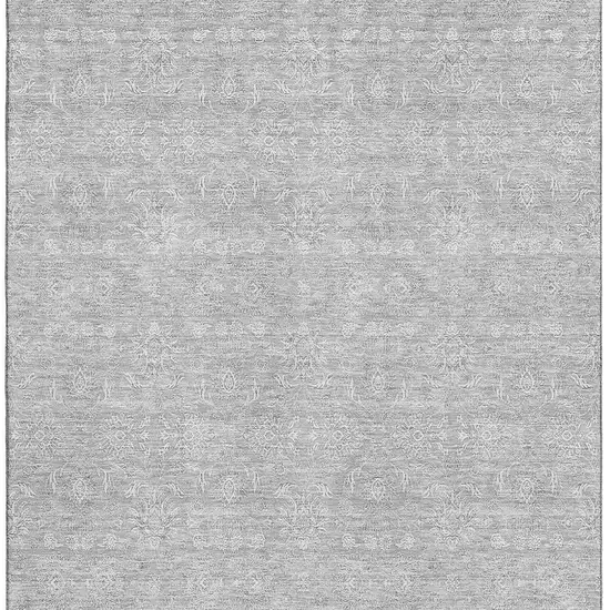 Silver And Gray Floral Washable Area Rug With UV Protection Photo 5