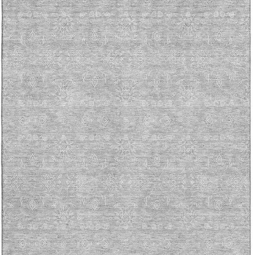 Silver And Gray Floral Washable Area Rug With UV Protection Photo 5