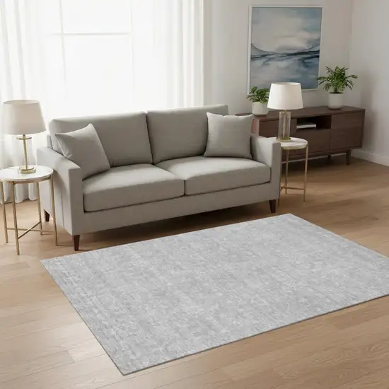 Silver And Gray Floral Washable Area Rug With UV Protection Photo 3