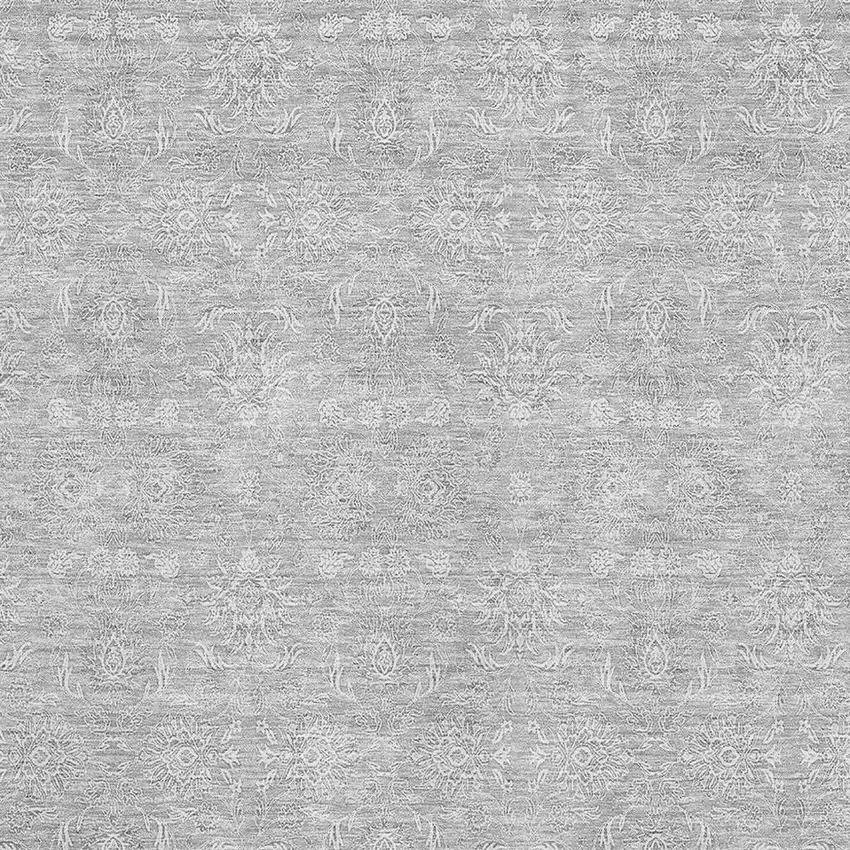 Silver And Gray Floral Washable Area Rug With UV Protection Photo 4