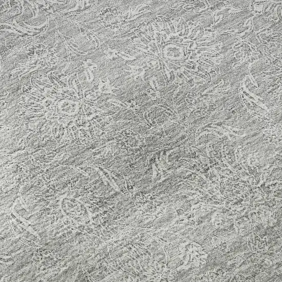 Silver And Gray Floral Washable Area Rug With UV Protection Photo 9