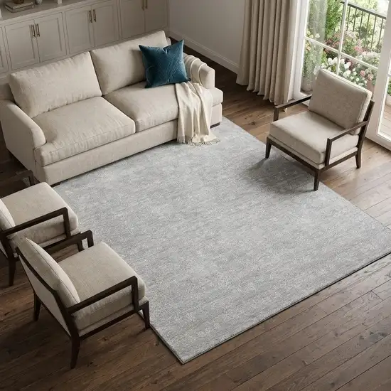 Silver And Gray Floral Washable Area Rug With UV Protection Photo 1