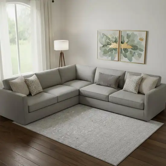 Silver And Gray Floral Washable Area Rug With UV Protection Photo 1