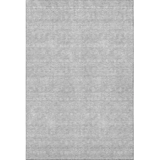 Silver And Gray Floral Washable Area Rug With UV Protection Photo 4