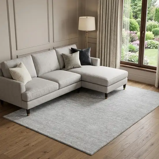 Silver And Gray Floral Washable Area Rug With UV Protection Photo 1