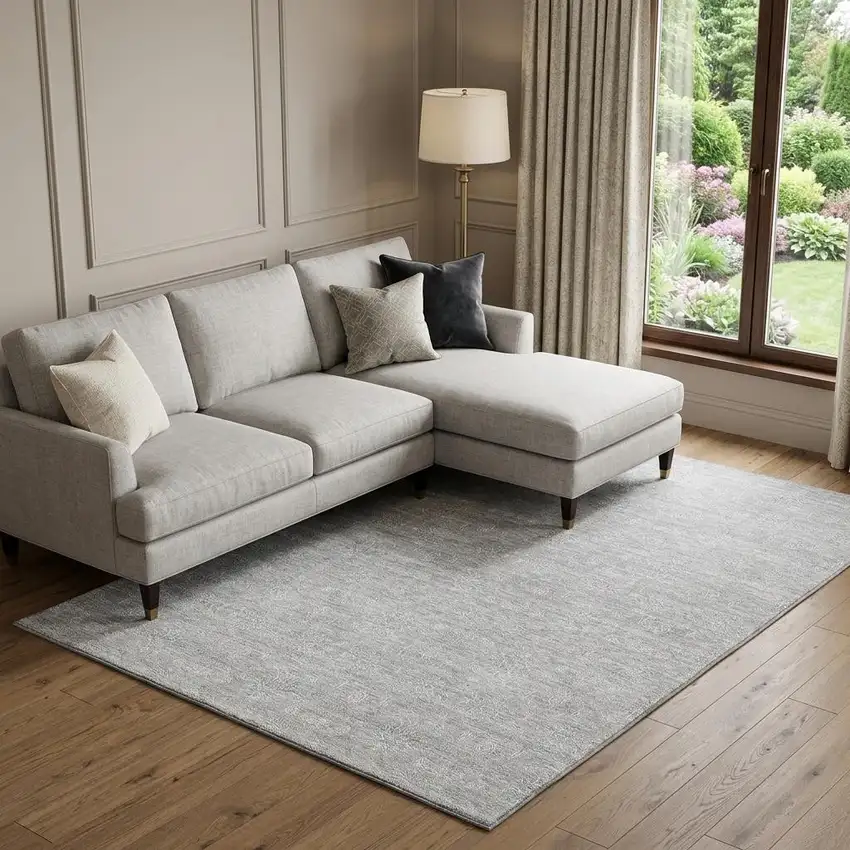 Silver And Gray Floral Washable Area Rug With UV Protection Photo 1