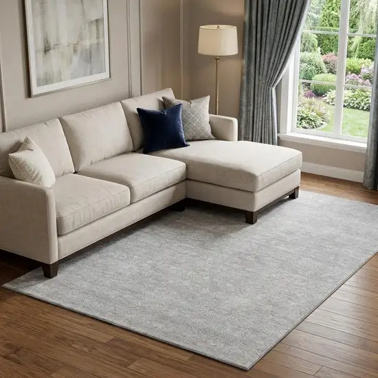 Silver And Gray Floral Washable Area Rug With UV Protection Photo 1