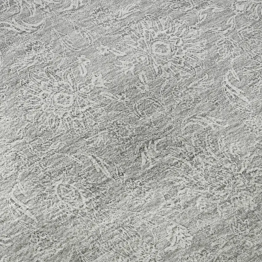 Silver And Gray Floral Washable Area Rug With UV Protection Photo 9