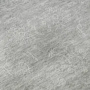 Photo of Silver And Gray Floral Washable Area Rug With UV Protection