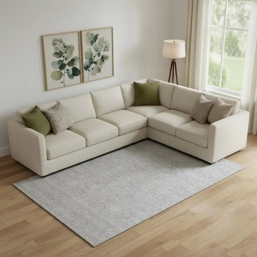 Silver And Gray Floral Washable Area Rug With UV Protection Photo 1