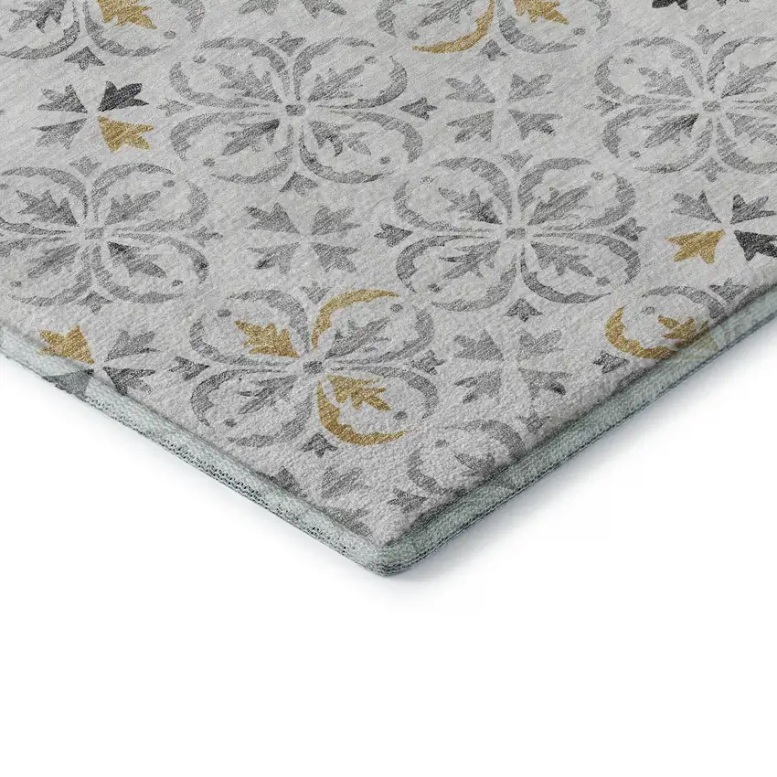 Silver And Gray Floral Washable Area Rug With UV Protection Photo 6