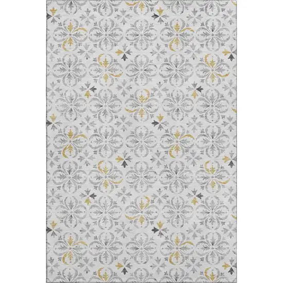 Silver And Gray Floral Washable Area Rug With UV Protection Photo 1