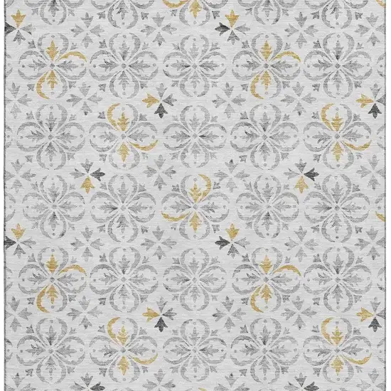 Silver And Gray Floral Washable Area Rug With UV Protection Photo 3