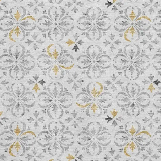 Silver And Gray Floral Washable Area Rug With UV Protection Photo 2