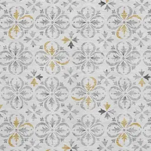 Photo of Silver And Gray Floral Washable Area Rug With UV Protection