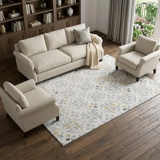 Silver And Gray Floral Washable Area Rug With UV Protection Photo 1