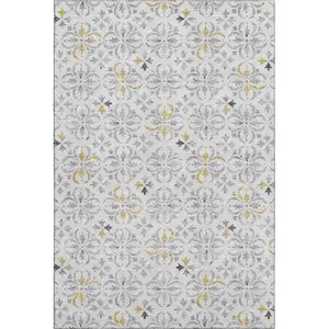 Photo of Silver And Gray Floral Washable Area Rug With UV Protection