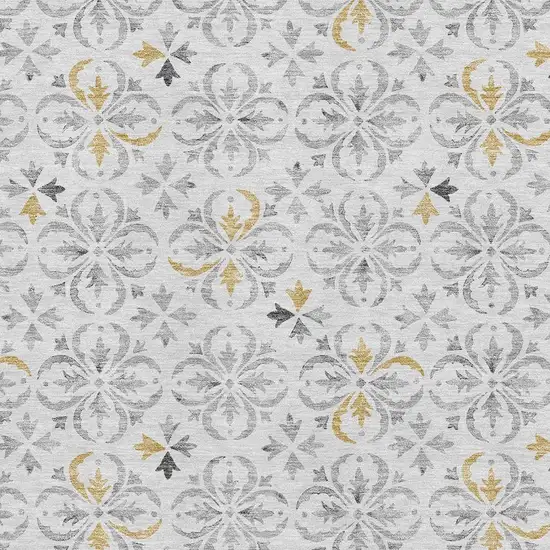 Silver And Gray Floral Washable Area Rug With UV Protection Photo 2