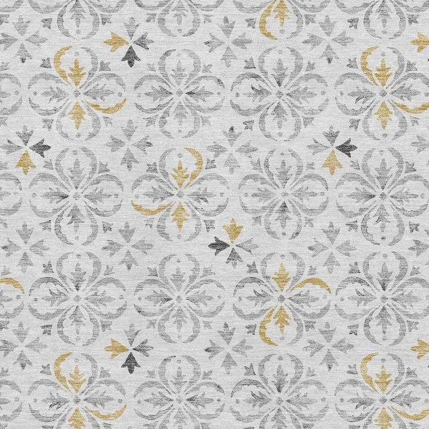 Silver And Gray Floral Washable Area Rug With UV Protection Photo 2